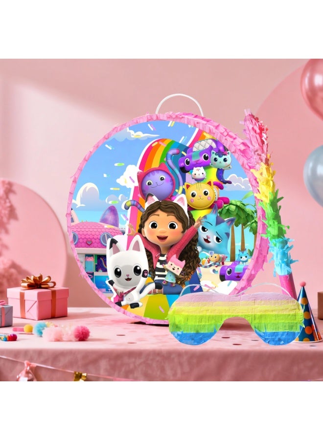 FRUITFUL PARTY Gabby's Dollhouse Round Pinata, Gabby Party Pinata Bundle - Large Cat-Themed Pinata, Magical Dollhouse Party Game Decorations Party Stick etc Gabby's Dollhouse Pinata Birthday Party Decoration Supplies - Image 5